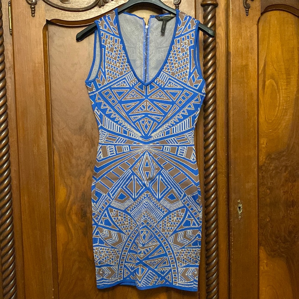 BCBG Maxazria Blue/Brown Bodycon Dress